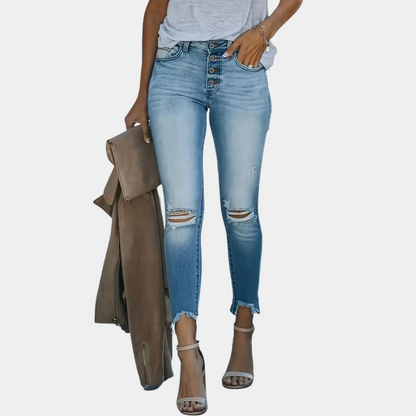 Erlina - Gescheurde Damesjeans met Stijlvolle Knopen