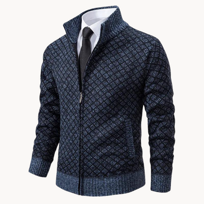 Lorenzo Vest Heren | Gebreid Jacquard & Ritssluiting