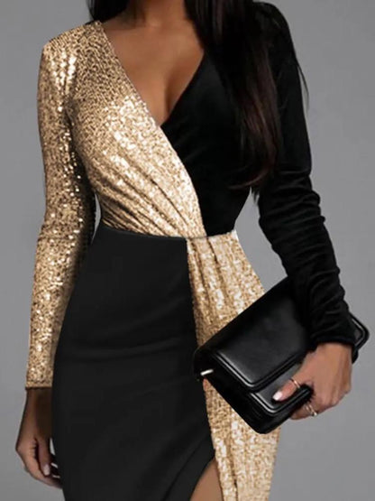 Glamoureuze Asymmetrische Jurk met Gouden Glitters