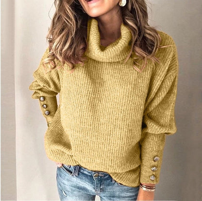 Dames Coltrui – Warme Gebreide Trui met Stijlvolle Knoopdetails