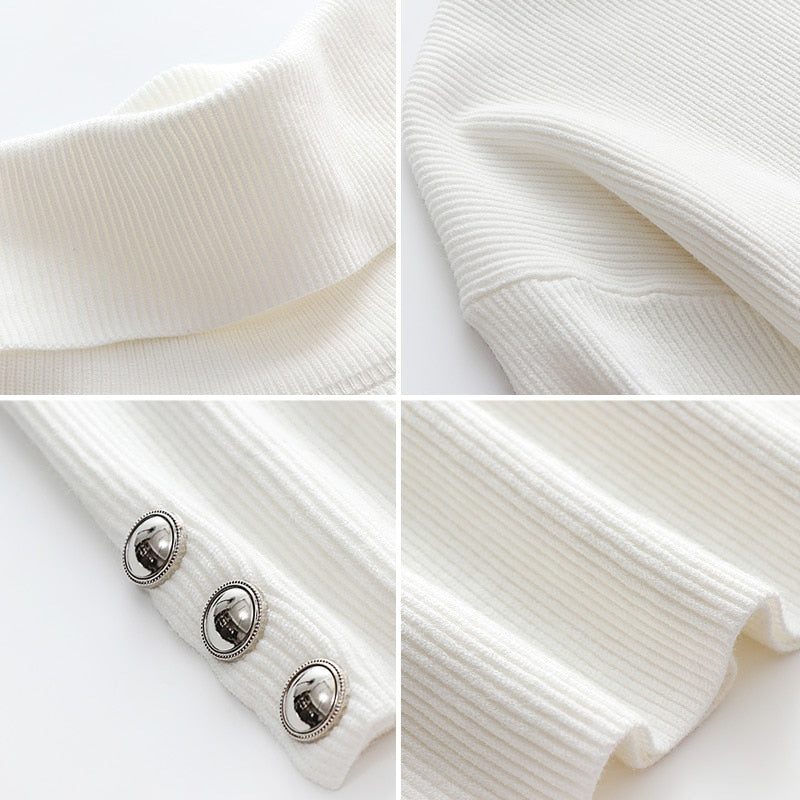 Elegante Dames Coltrui – Warme Oversized Trui met Knoopdetails