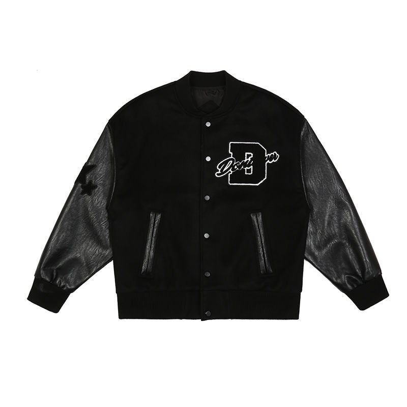 Zwarte Heren Varsity Jack – Sportieve Bomberjas met College Look