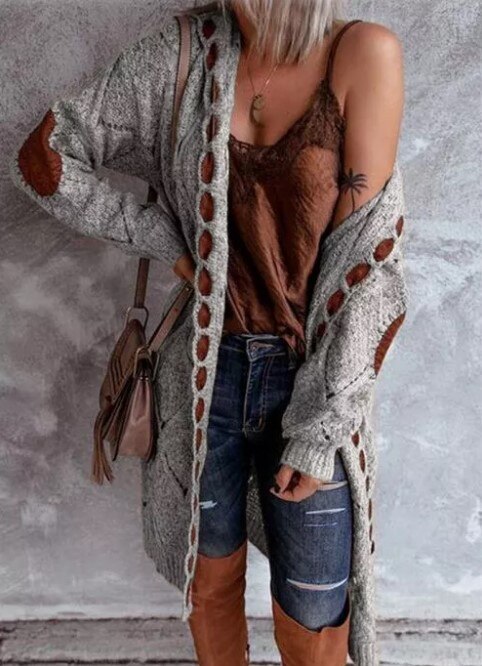 Bohemian Gebreide Cardigan – Warme Lange Damesvest met Unieke Details