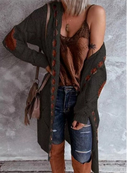 Bohemian Gebreide Cardigan – Warme Lange Damesvest met Unieke Details