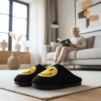Slippers voor de winter | Geborduurde smiley