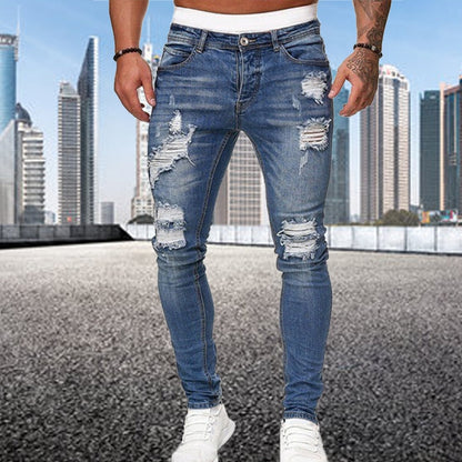 Heren Skinny Jeans – Ripped Denim Broek met Slim Fit T-E