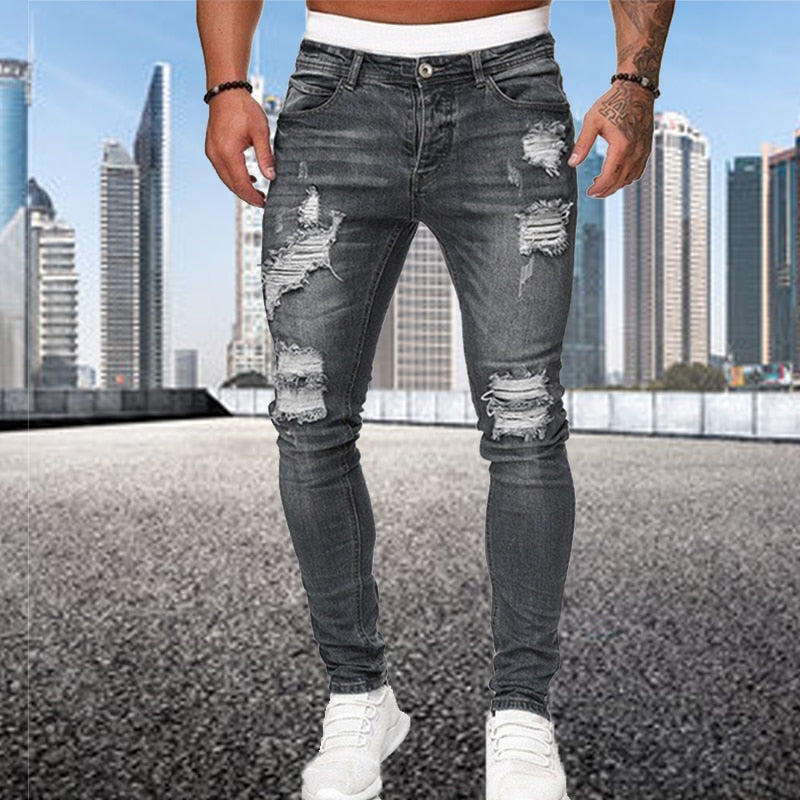 Heren Skinny Jeans – Ripped Denim Broek met Slim Fit T-E