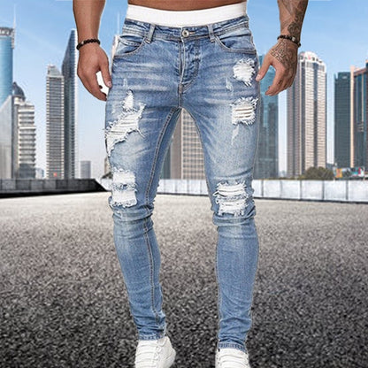 Heren Skinny Jeans – Ripped Denim Broek met Slim Fit T-E
