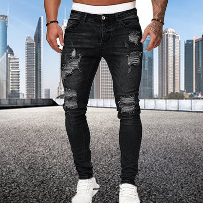 Heren Skinny Jeans – Ripped Denim Broek met Slim Fit T-E