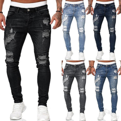 Heren Skinny Jeans – Ripped Denim Broek met Slim Fit T-E