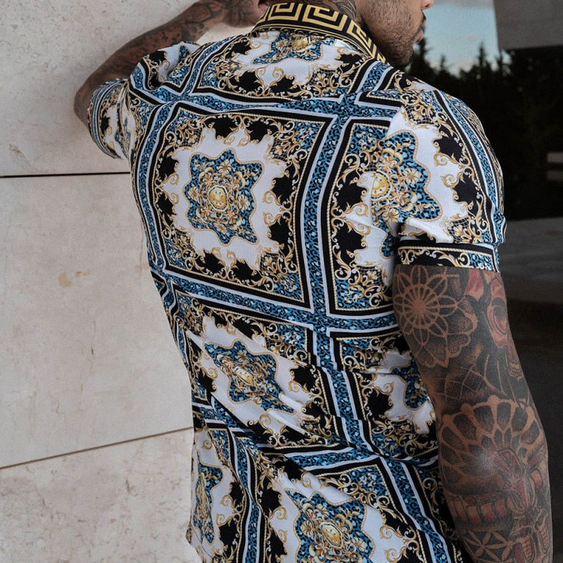 Heren Zomerset – Luxe Twee-Delige Set met Print, Korte Mouwen en Shorts