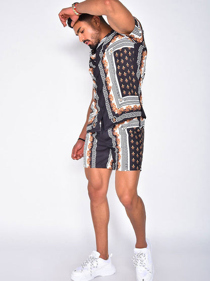 Heren Zomerset – Luxe Twee-Delige Set met Print, Korte Mouwen en Shorts