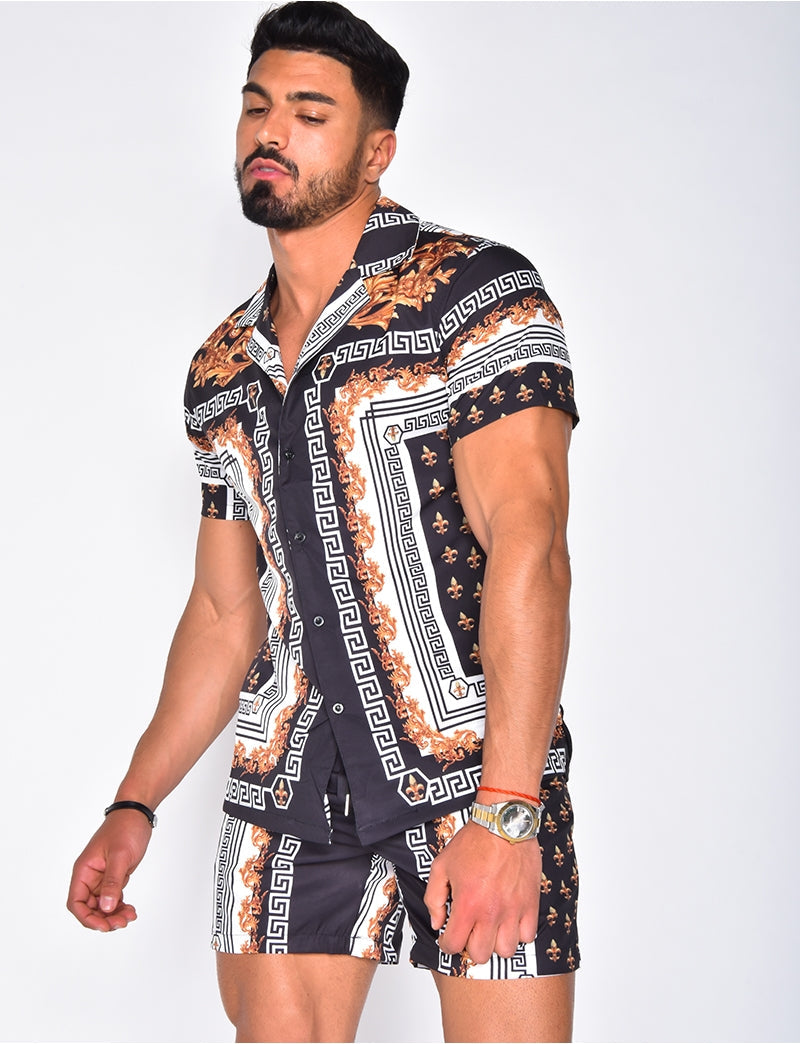 Heren Zomerset – Luxe Twee-Delige Set met Print, Korte Mouwen en Shorts