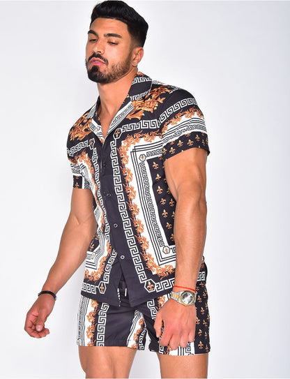 Heren Zomerset – Luxe Twee-Delige Set met Print, Korte Mouwen en Shorts