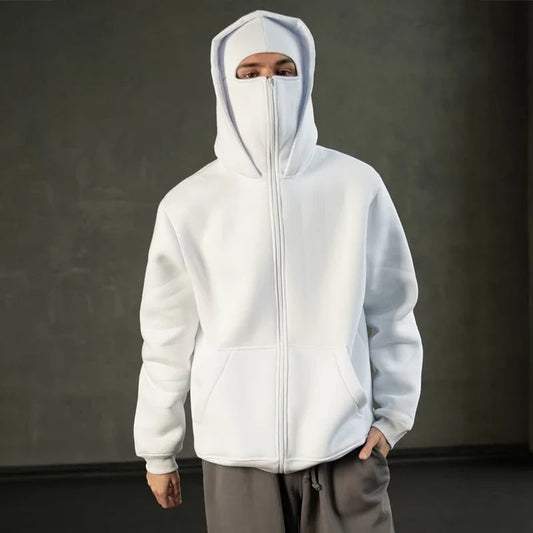 Hoodie met geïntegreerd gezichtsmasker voor heren, ademend en comfortabel, ideaal voor streetwear en outdoor gebruik
