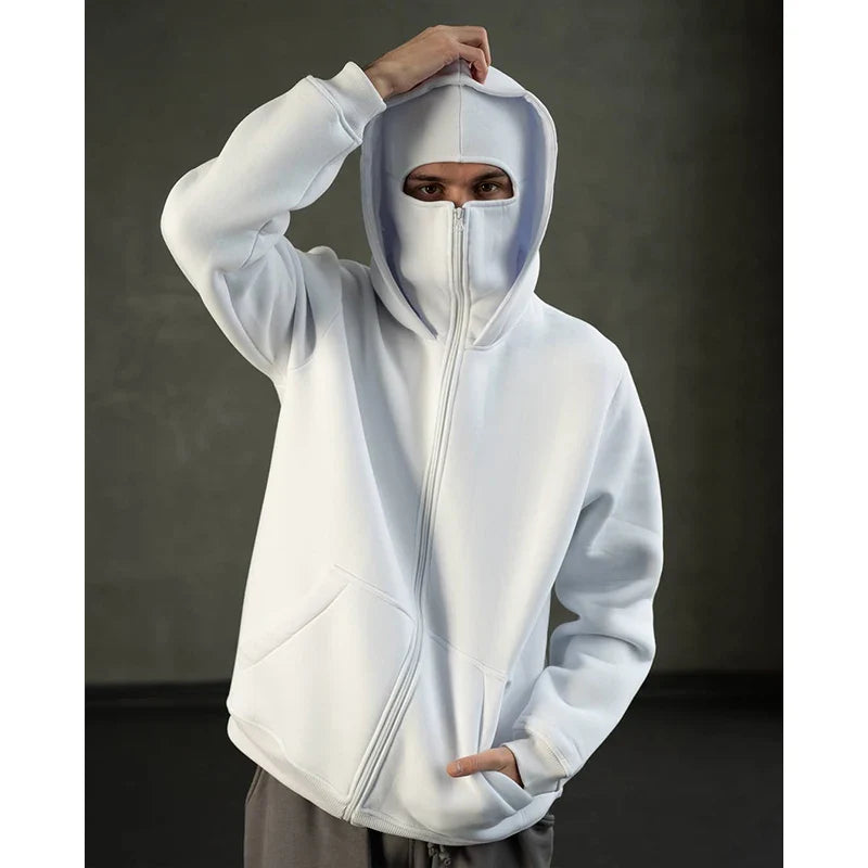Hoodie met geïntegreerd gezichtsmasker voor heren, ademend en comfortabel, ideaal voor streetwear en outdoor gebruik