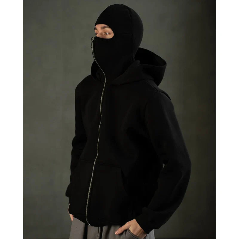 Hoodie met geïntegreerd gezichtsmasker voor heren, ademend en comfortabel, ideaal voor streetwear en outdoor gebruik