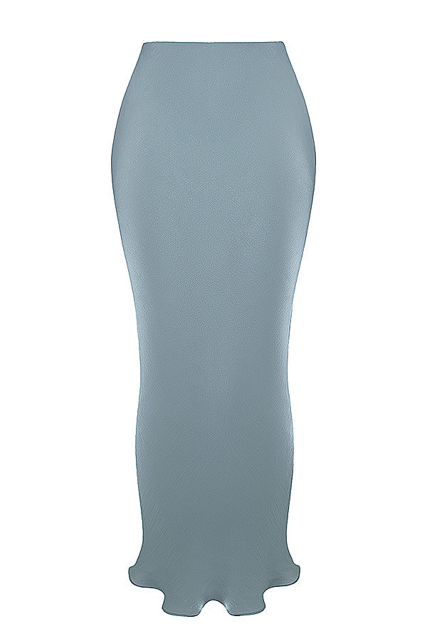 IJsblauwe strapless jurk met corsetdetail en sprankelende accenten