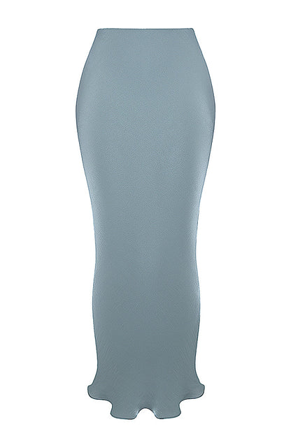IJsblauwe strapless jurk met corsetdetail en sprankelende accenten