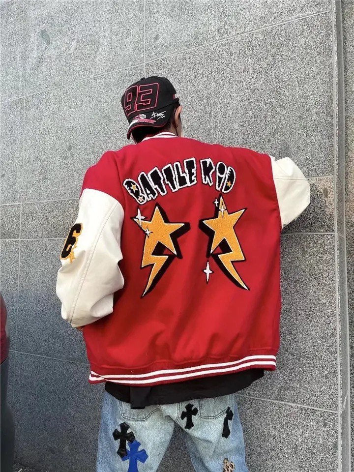 Rood Heren Varsity Jack – Sportieve Bomberjas met College Look