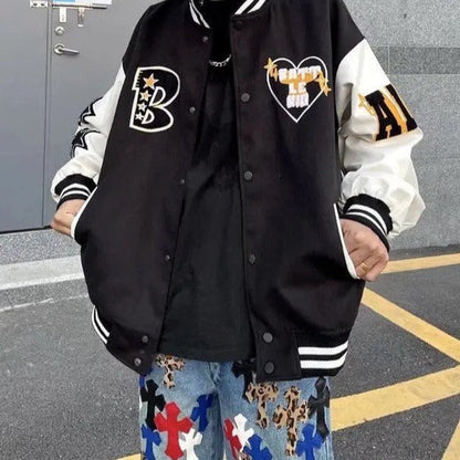 Zwart Heren Varsity Jack – Sportieve Bomberjas met College Look