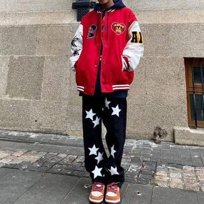 Rood Heren Varsity Jack – Sportieve Bomberjas met College Look