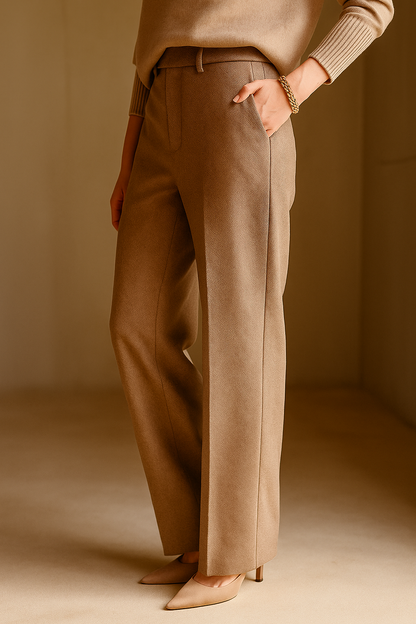 Dames Pantalon | Wolmix Broek met Hoge Taille