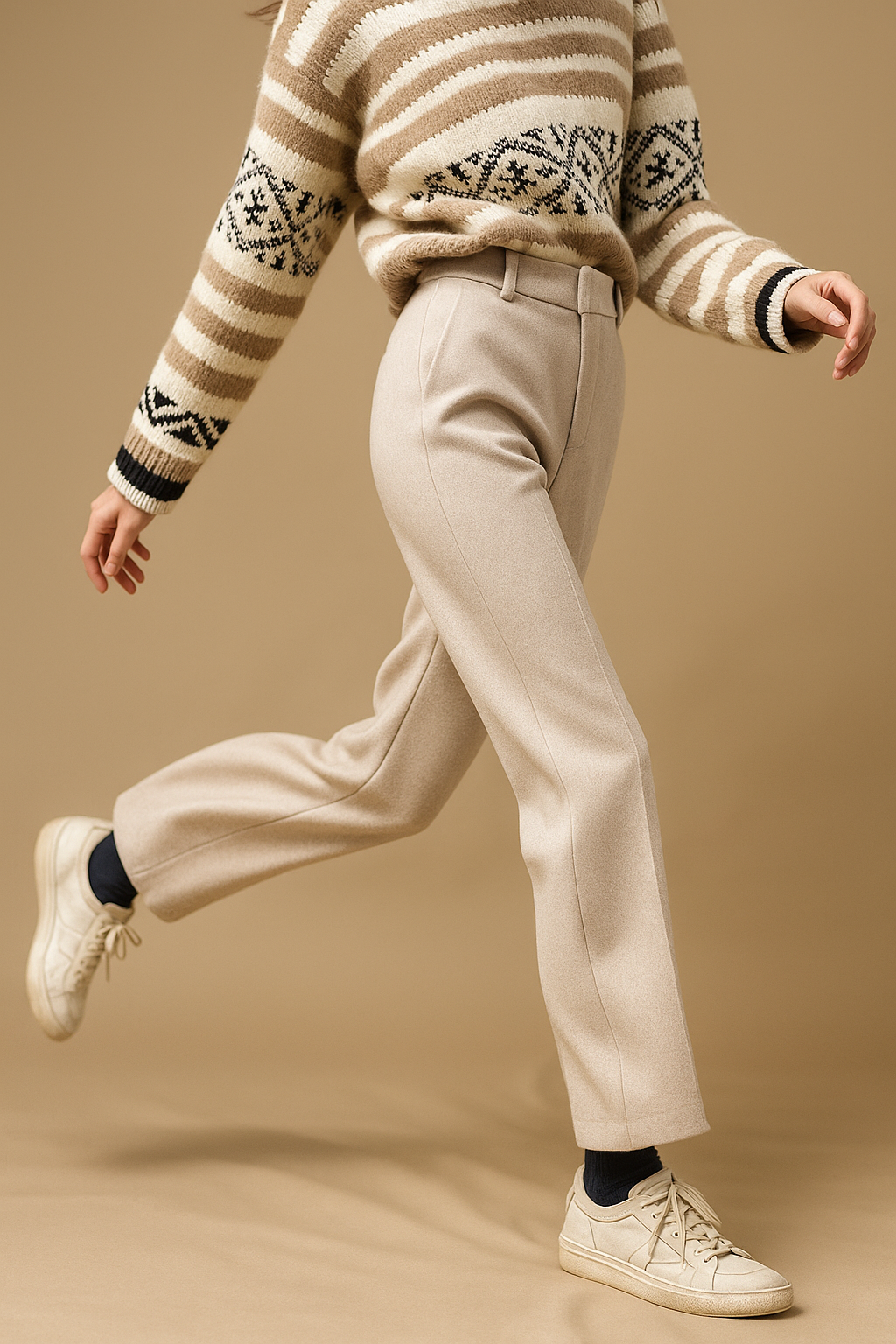 Dames Pantalon | Wolmix Broek met Hoge Taille