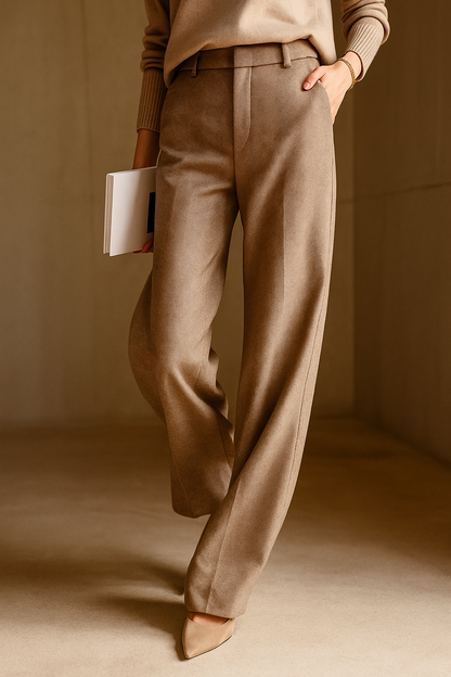 Dames Pantalon | Wolmix Broek met Hoge Taille
