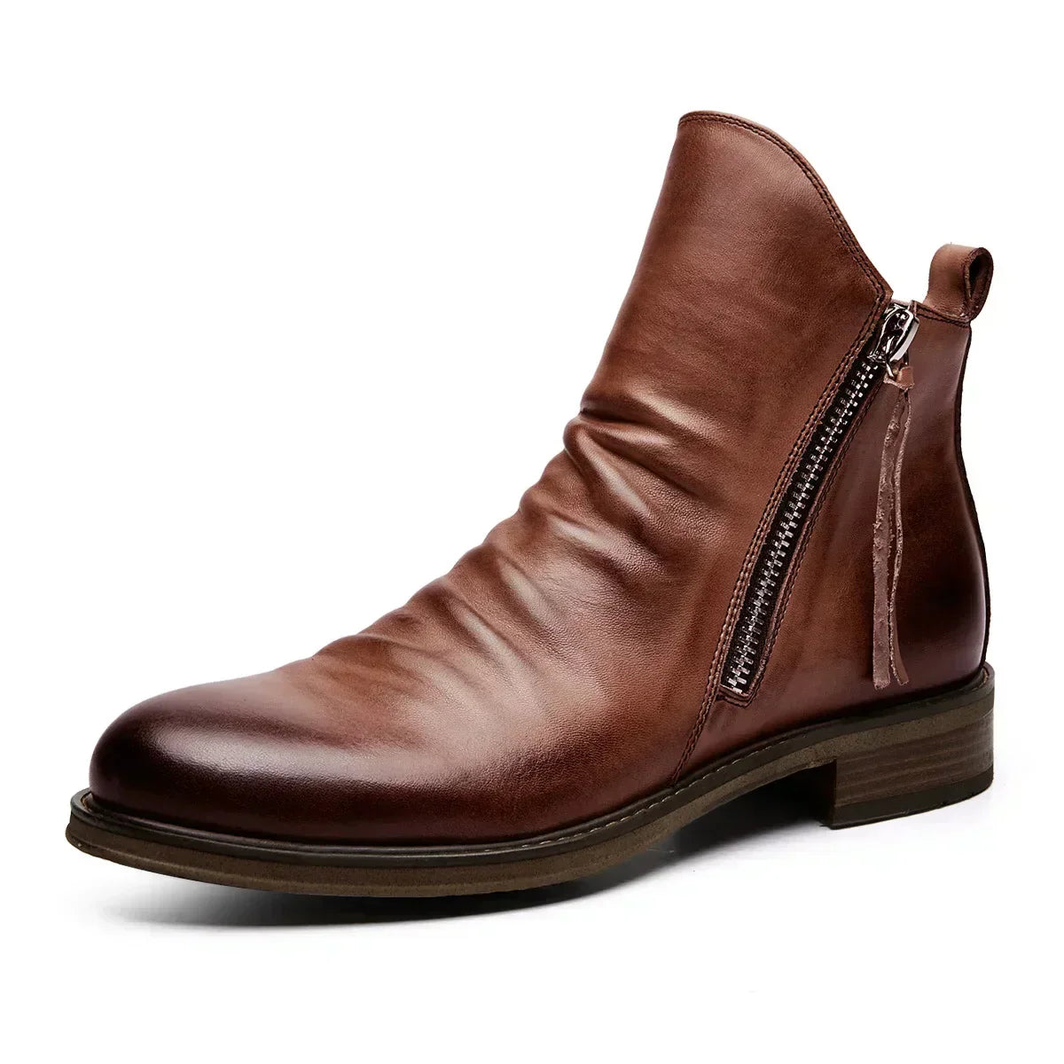 Bruin Heren Chelsea boots van echt leer met ritssluiting, luxe uitstraling en comfortabele pasvorm, ideaal voor formele en casual outfits.