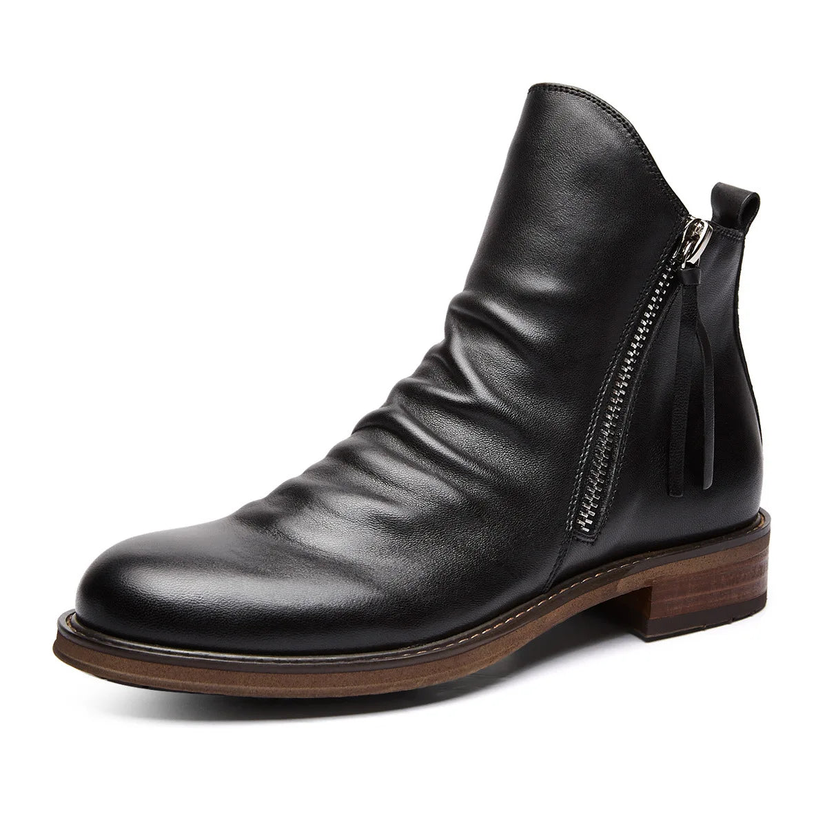 Zwart Heren Chelsea boots van echt leer met ritssluiting, luxe uitstraling en comfortabele pasvorm, ideaal voor formele en casual outfits.