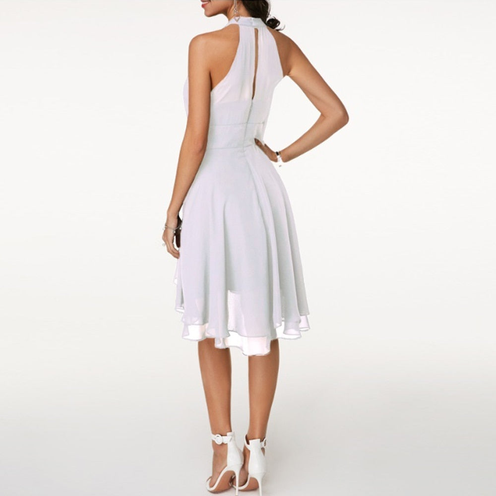 Luchtige Halter Midi Jurk – Charmant & Vrouwelijk