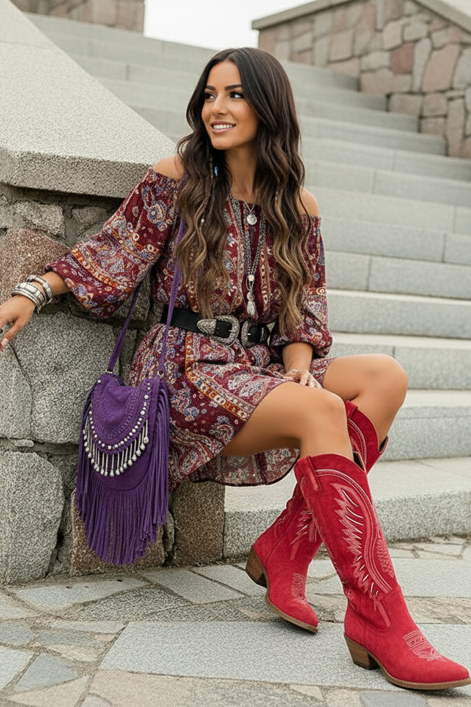 Norina - Laarzen  Dames | Westernstijl met Accentstiksels