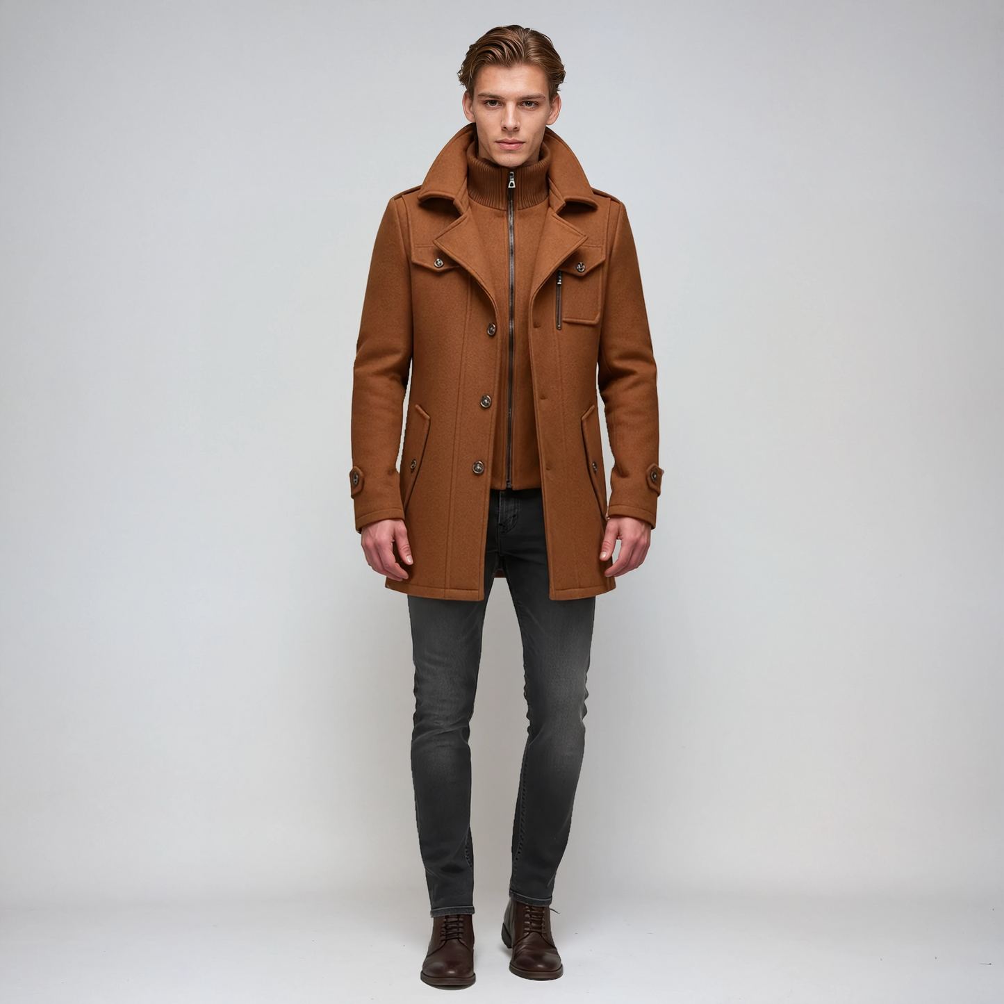 Heren Winterjas Lang | Met Colkraag en Knoopsluiting
