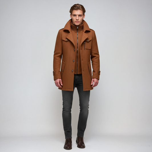 Heren Winterjas Lang | Met Colkraag en Knoopsluiting
