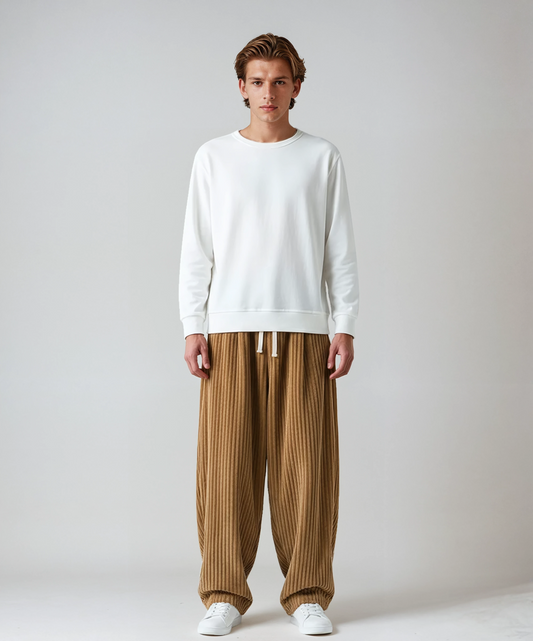 Steve | Wijde Corduroy Broek met Trekkoord