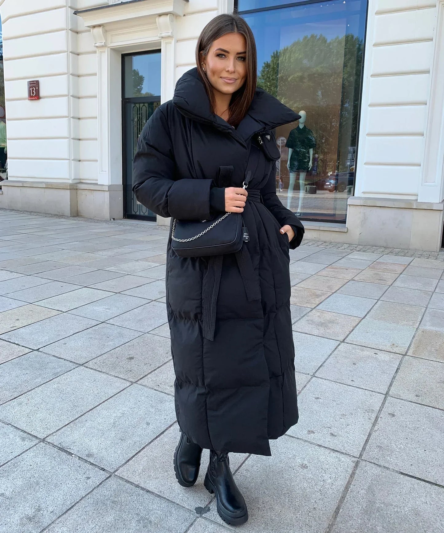Maeve - Lange Gewatteerde Puffer Coat met Riem