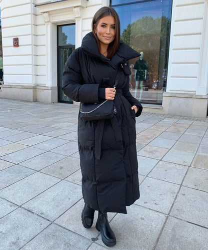 Maeve - Lange Gewatteerde Puffer Coat met Riem