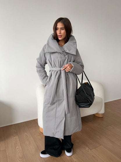 Maeve - Lange Gewatteerde Puffer Coat met Riem