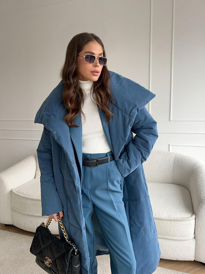 Maeve - Lange Gewatteerde Puffer Coat met Riem