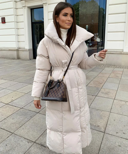 Maeve - Lange Gewatteerde Puffer Coat met Riem