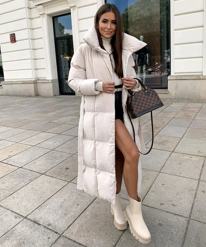 Maeve - Lange Gewatteerde Puffer Coat met Riem