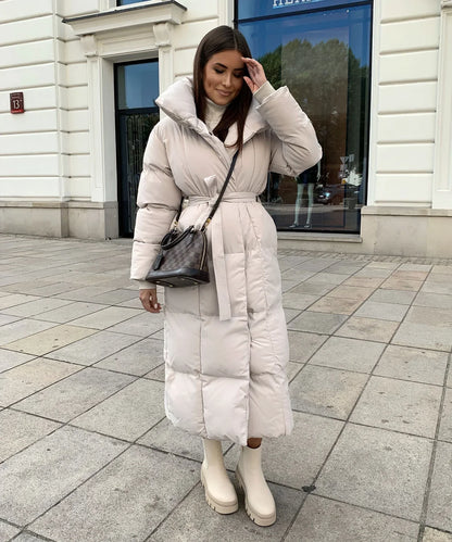 Maeve - Lange Gewatteerde Puffer Coat met Riem