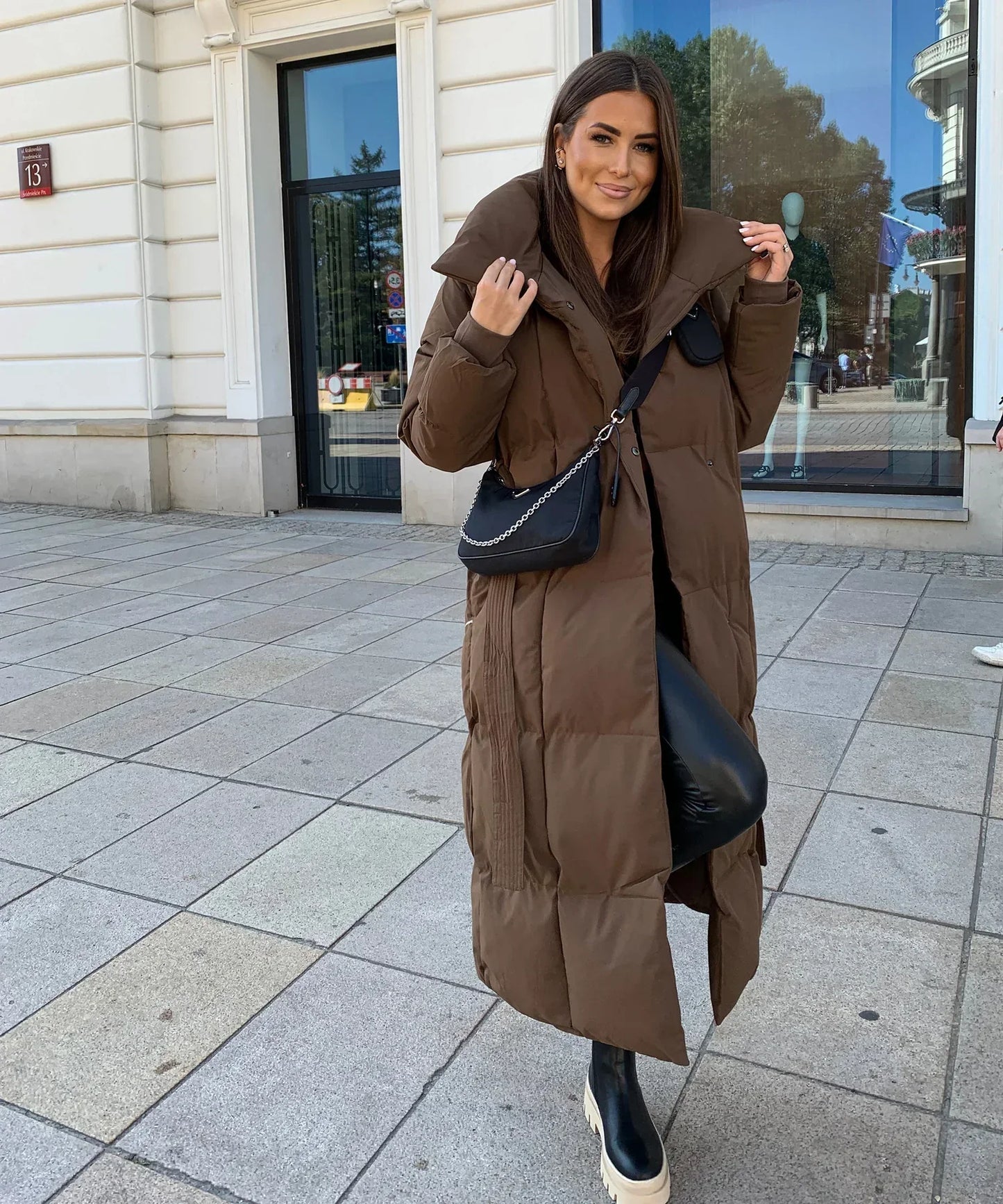 Maeve - Lange Gewatteerde Puffer Coat met Riem