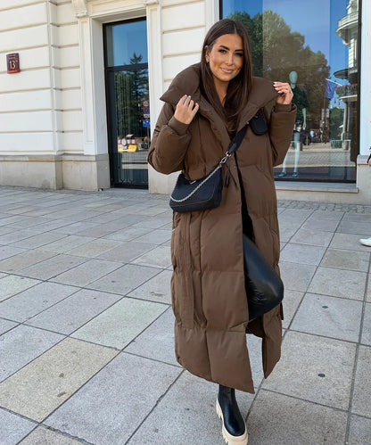 Maeve - Lange Gewatteerde Puffer Coat met Riem