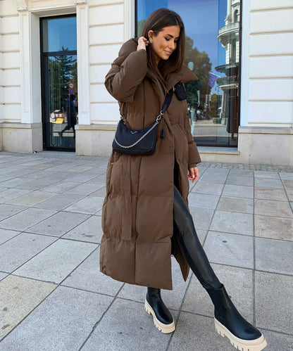 Maeve - Lange Gewatteerde Puffer Coat met Riem