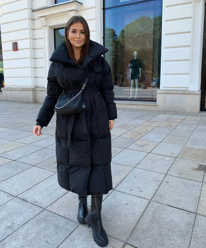 Maeve - Lange Gewatteerde Puffer Coat met Riem
