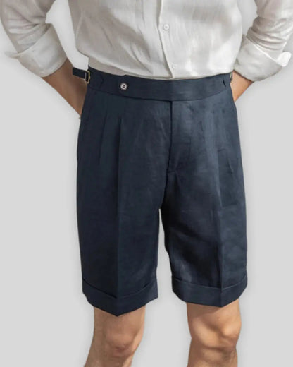Marineblauwe Linnen Korte Broek voor Heren – Elegant, Ademend & Smart-Casual
