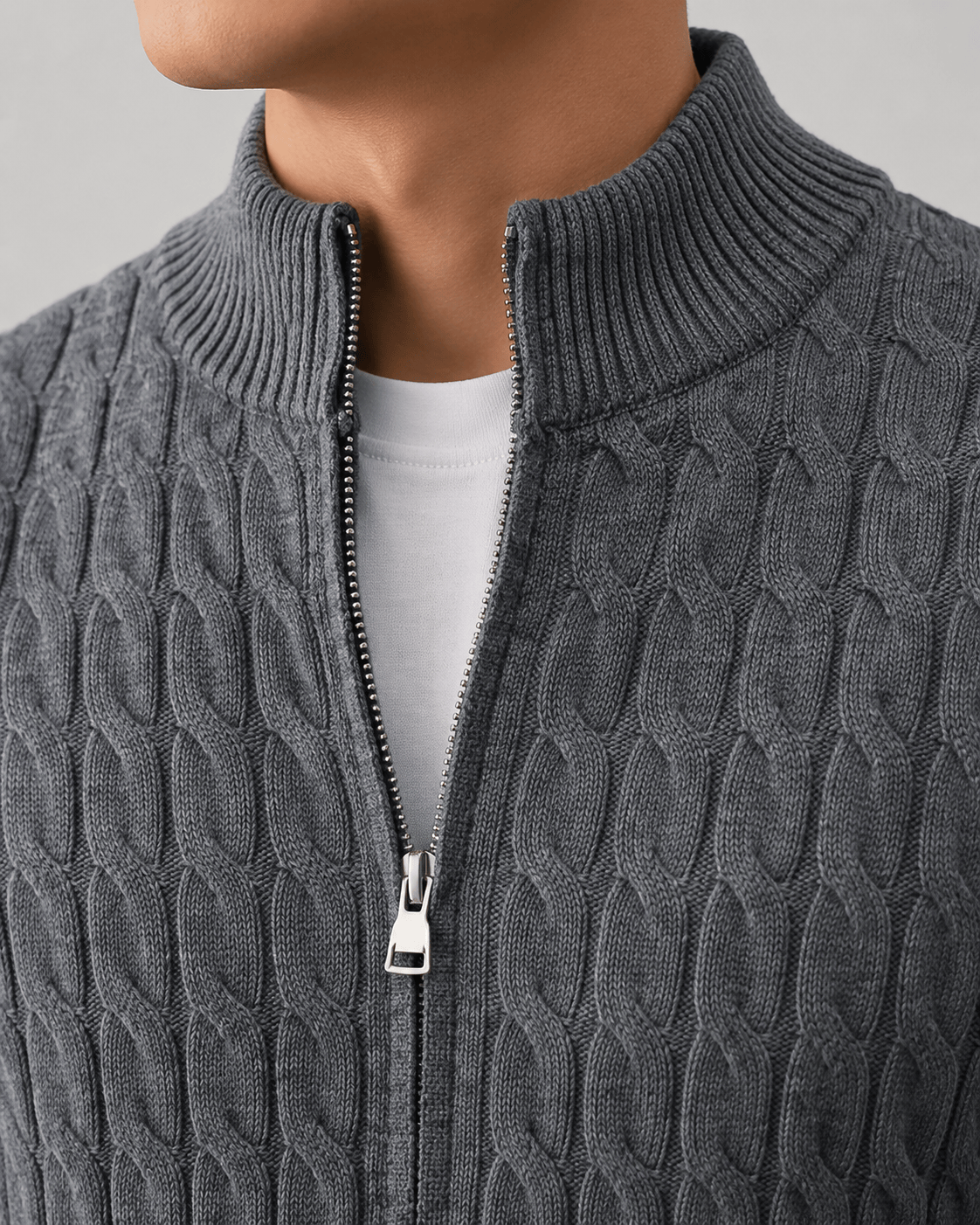 Heren cardigan winter | Kabelpatroon & volledige rits