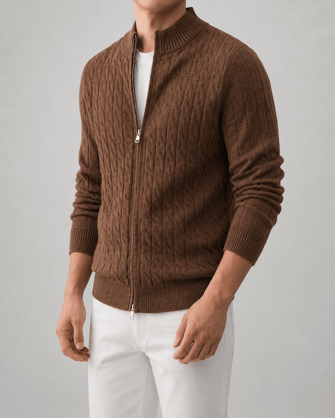 Heren cardigan winter | Kabelpatroon & volledige rits